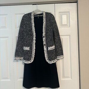 St. John Caviar Black and White Tweed Jacket and Sheath Dress Ensemble